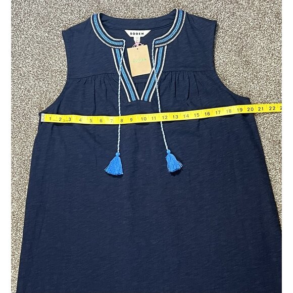Boden Women’s Nadine Notch Sleeveless Mini Dress Size 8 Blue Embroidered Cotton - Picture 10 of 15